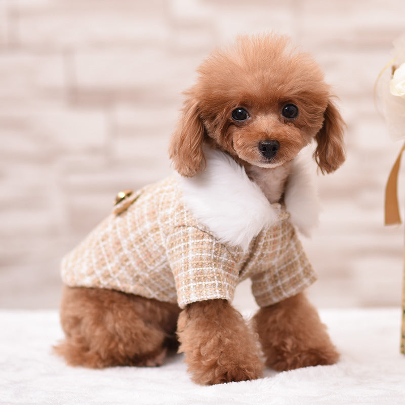 KFX-3517501 British Style Plush Padded Cotton Pet Outfit for All Sizes