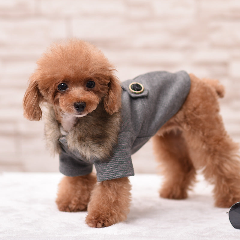 KFX-3517501 British Style Plush Padded Cotton Pet Outfit for All Sizes