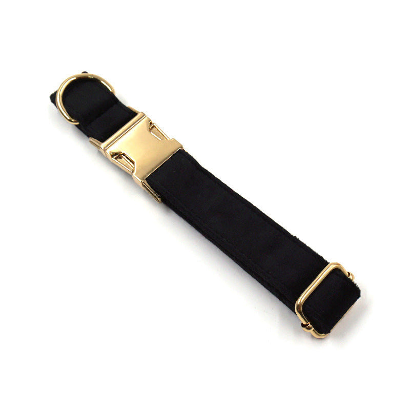 KFX-3518781 Sleek Black Velvet Anti-Lost Dog Collar with Gold Buckle