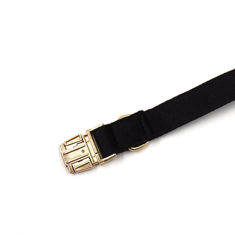 KFX-3518781 Sleek Black Velvet Anti-Lost Dog Collar with Gold Buckle