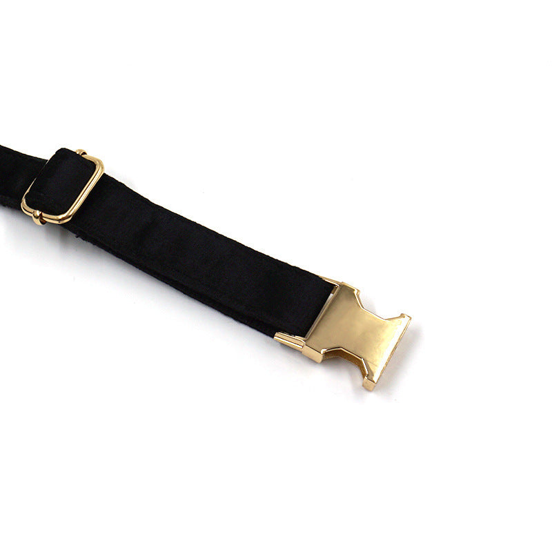KFX-3518781 Sleek Black Velvet Anti-Lost Dog Collar with Gold Buckle
