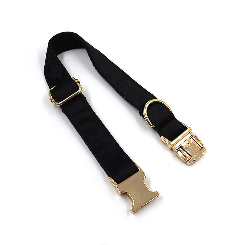 KFX-3518781 Sleek Black Velvet Anti-Lost Dog Collar with Gold Buckle