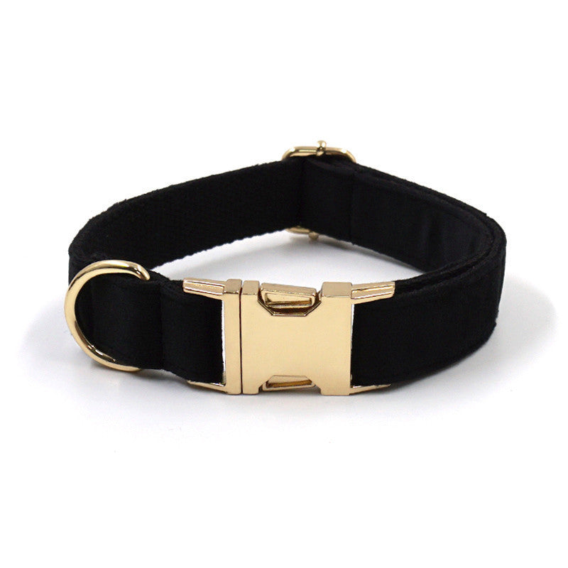 KFX-3518781 Sleek Black Velvet Anti-Lost Dog Collar with Gold Buckle