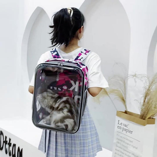 KFX-3519165 Transparent Breathable Pet Backpack for Outdoor Travel - Available in Multiple Colors