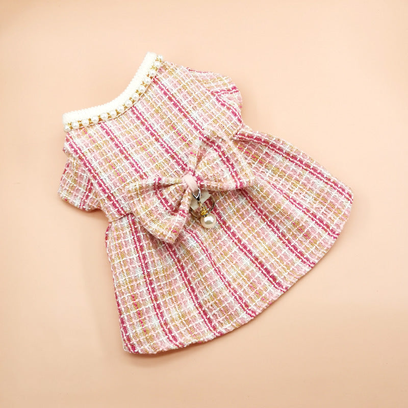 KFX-3521085 Pink Pearl Collar Pet Clothes Suit with Floral Detail for Dogs and Cats - Various Sizes Available