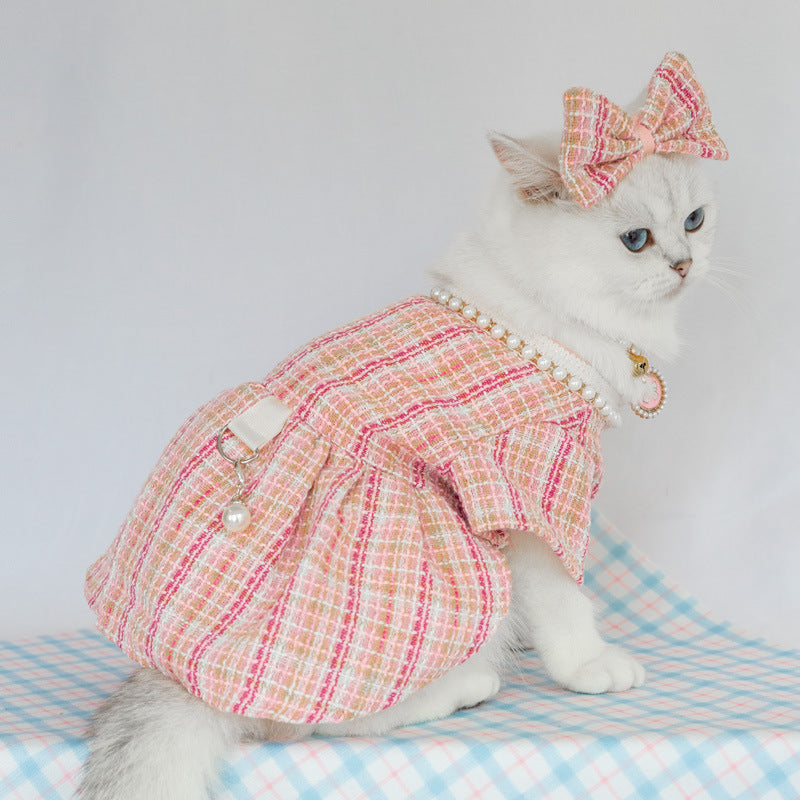 KFX-3521085 Pink Pearl Collar Pet Clothes Suit with Floral Detail for Dogs and Cats - Various Sizes Available
