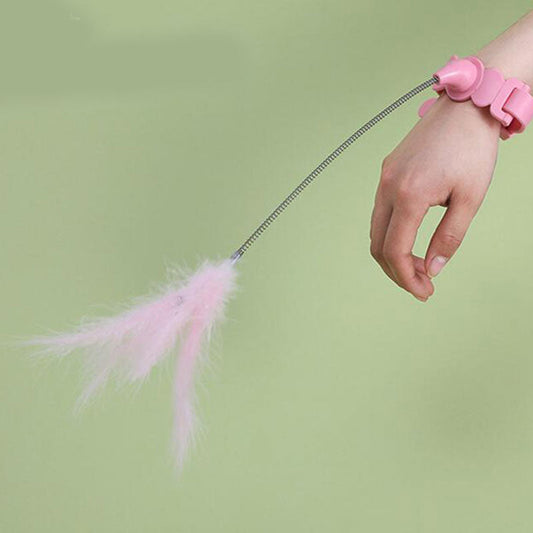 KFX-3524669 Feathered Cat Teaser Wand - Simple Stylish Pet Toy in Pink and Blue