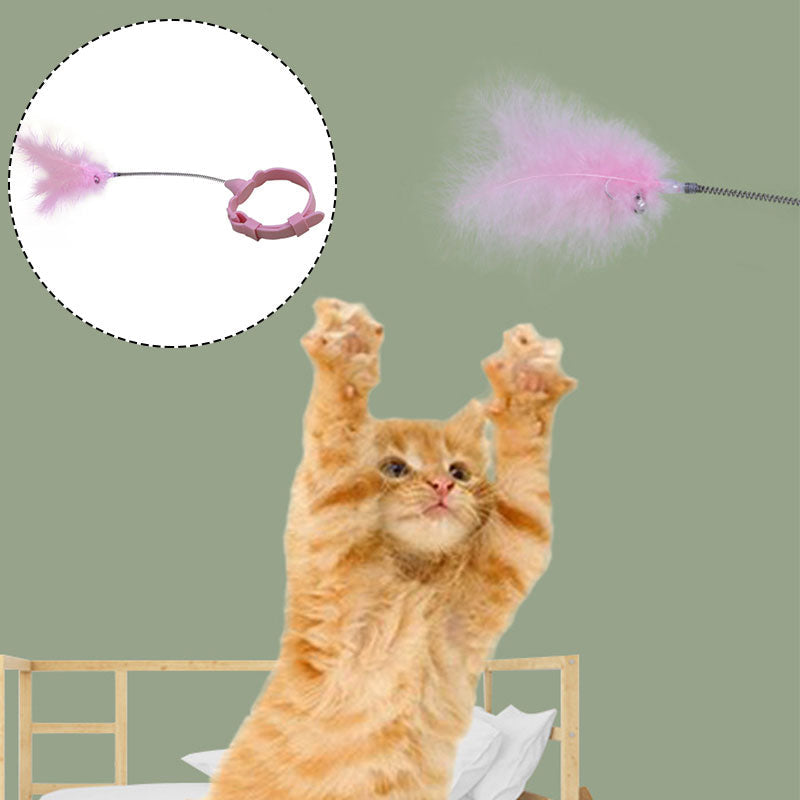 KFX-3524669 Feathered Cat Teaser Wand - Simple Stylish Pet Toy in Pink and Blue