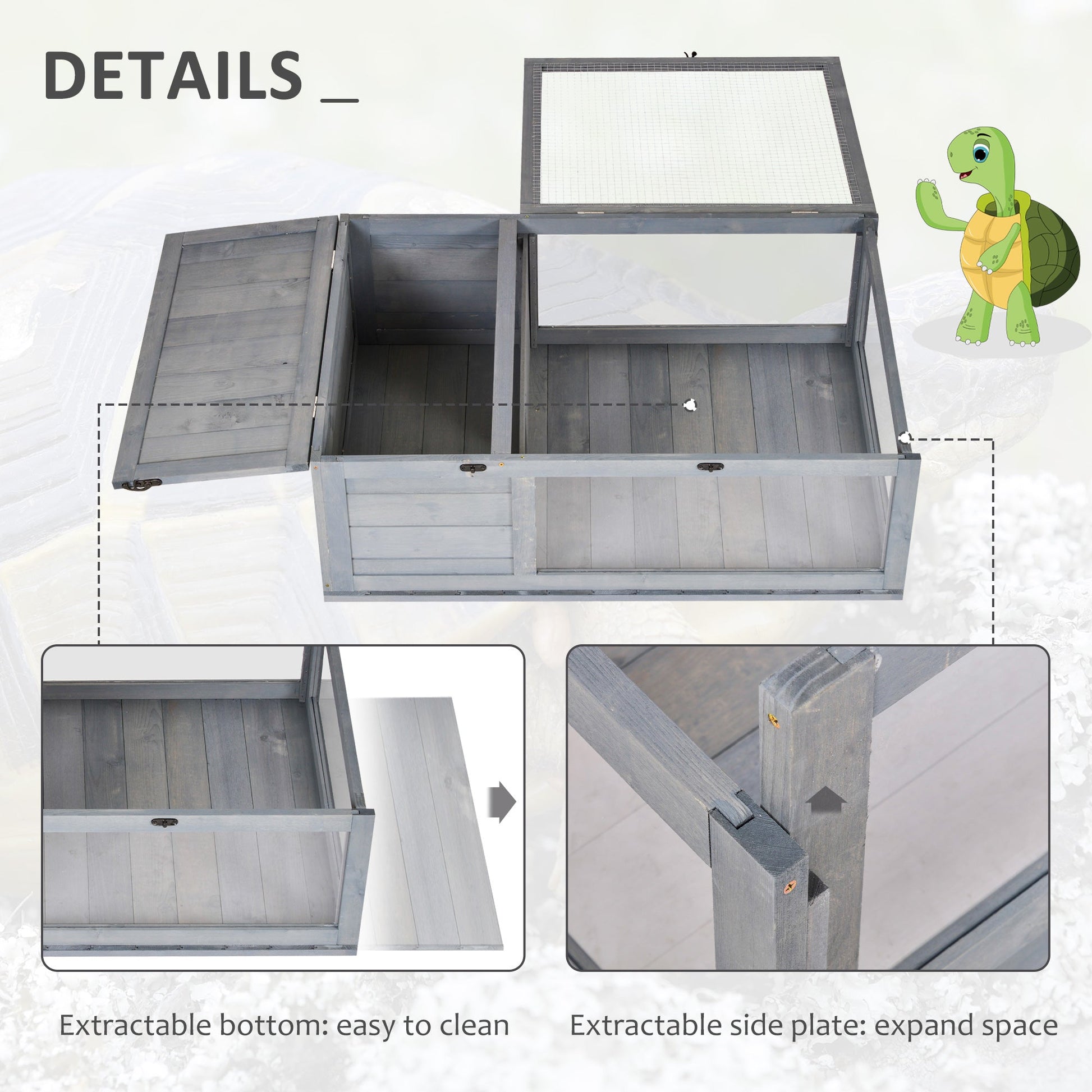 KFX-3526333 3-Window Reptile Cage with Slide-Out Tray for Turtles and Small Animals