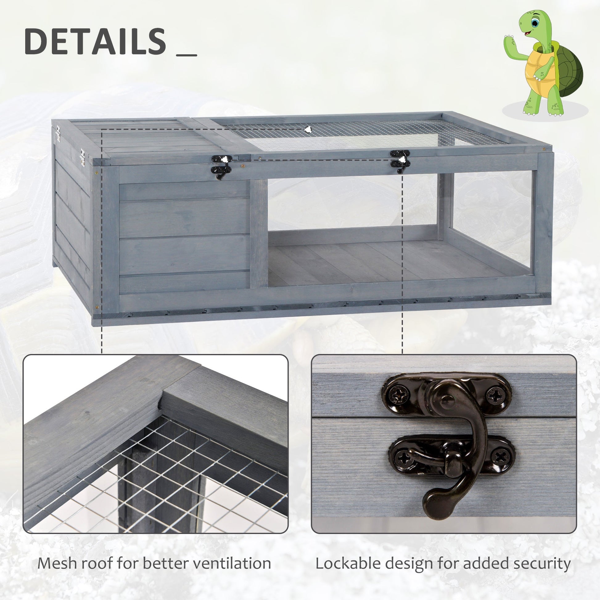 KFX-3526333 3-Window Reptile Cage with Slide-Out Tray for Turtles and Small Animals