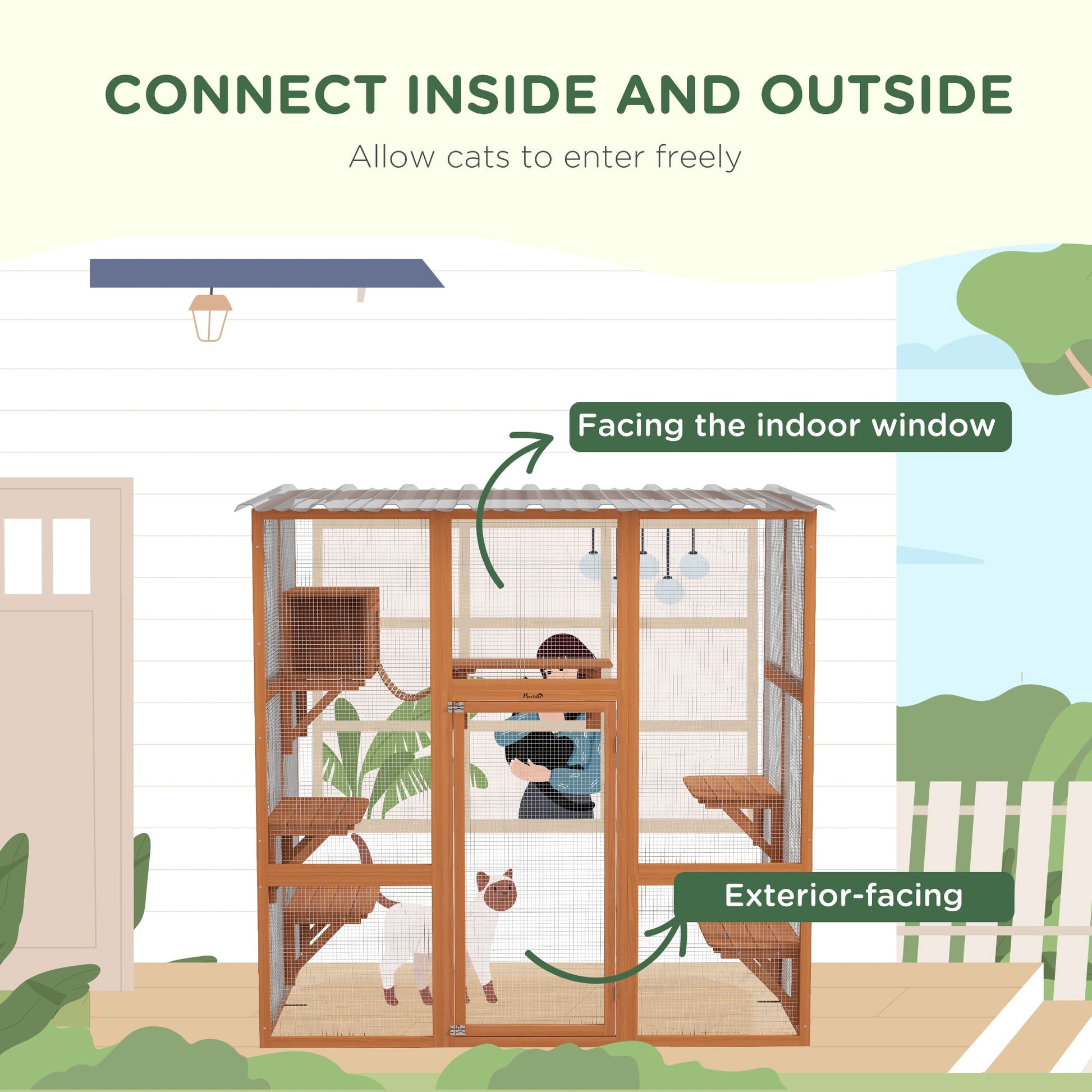 KFX-3526717 Outdoor Cat Catio Enclosure with Cat Box and Jump Platforms for Safe Playtime