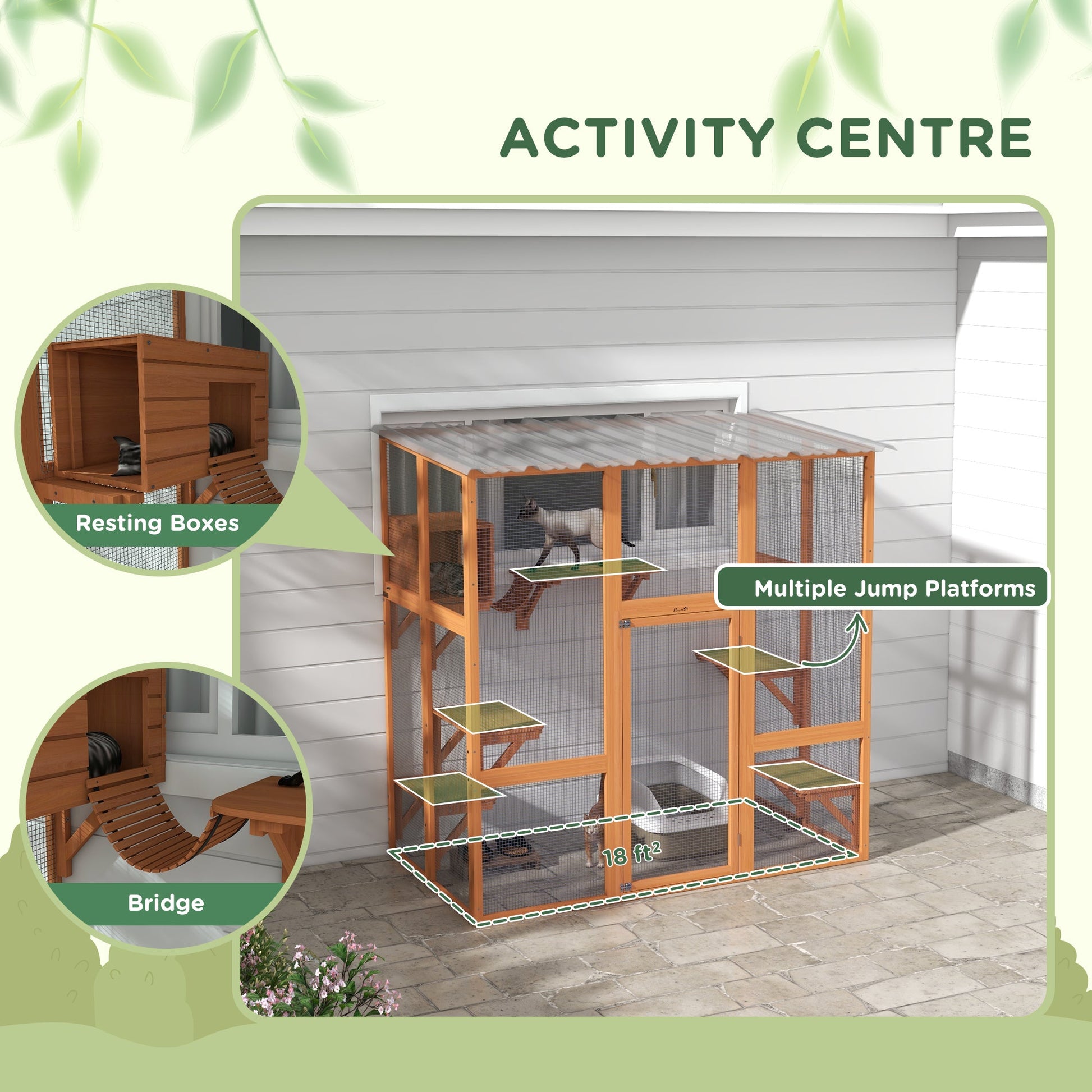 KFX-3526717 Outdoor Cat Catio Enclosure with Cat Box and Jump Platforms for Safe Playtime