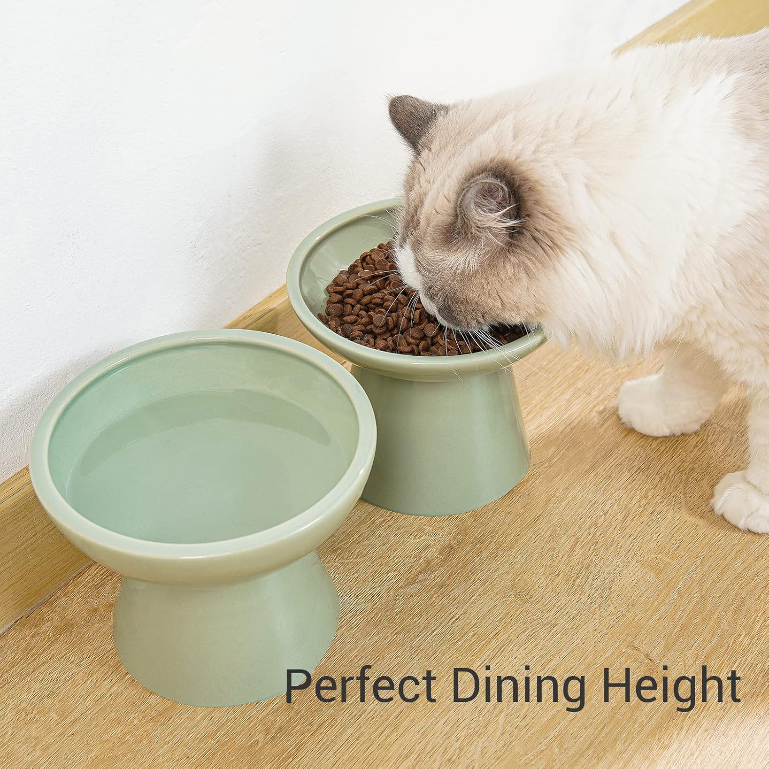 KFX-3526845 Elevated Extra Wide Ceramic Cat Food and Water Bowls for Better Digestion and Whisker Comfort