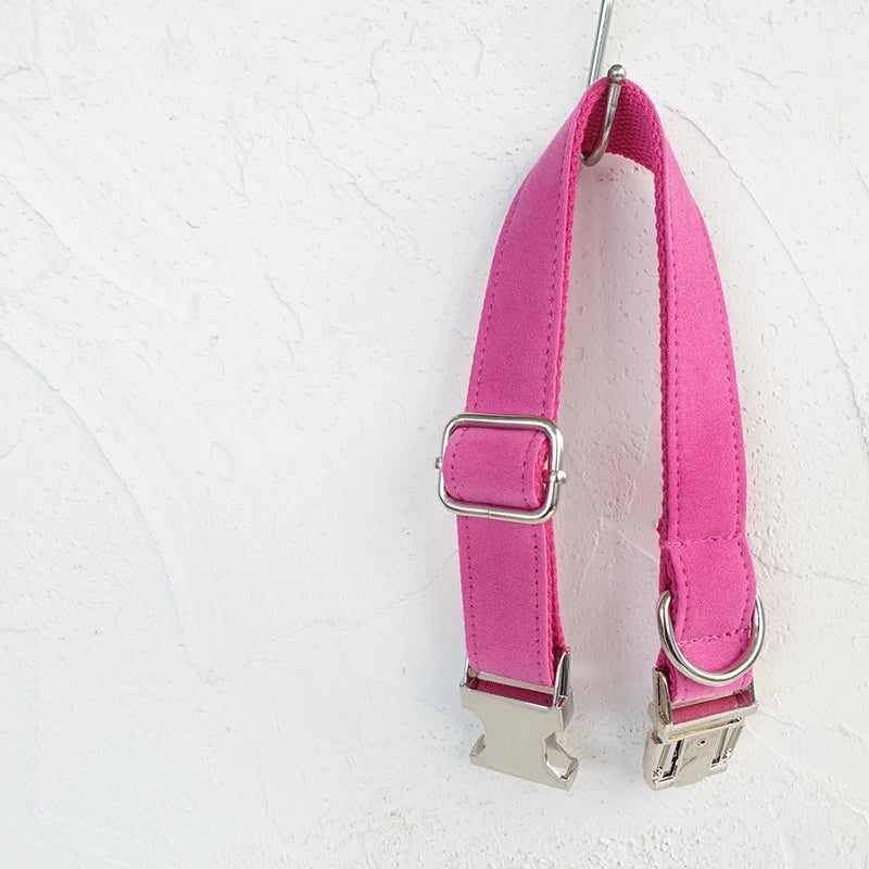 KFX-3528253 Pink Velvet Adjustable Dog Collar - Comfortable Polyester Pet Leash for XS to XL Sizes