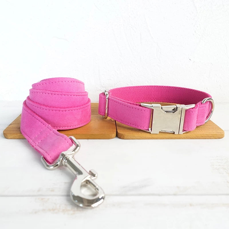 KFX-3528253 Pink Velvet Adjustable Dog Collar - Comfortable Polyester Pet Leash for XS to XL Sizes