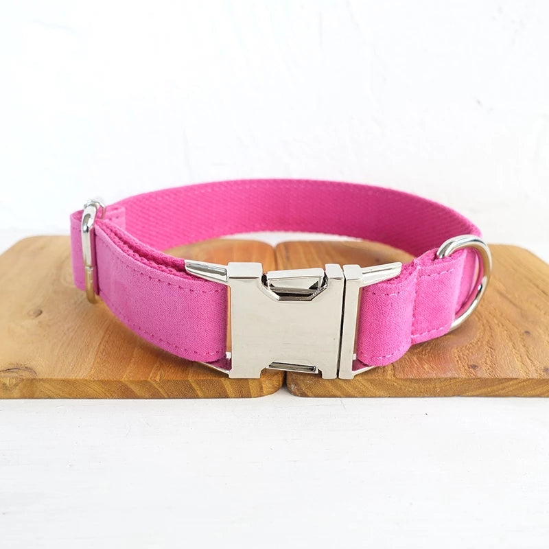 KFX-3528253 Pink Velvet Adjustable Dog Collar - Comfortable Polyester Pet Leash for XS to XL Sizes