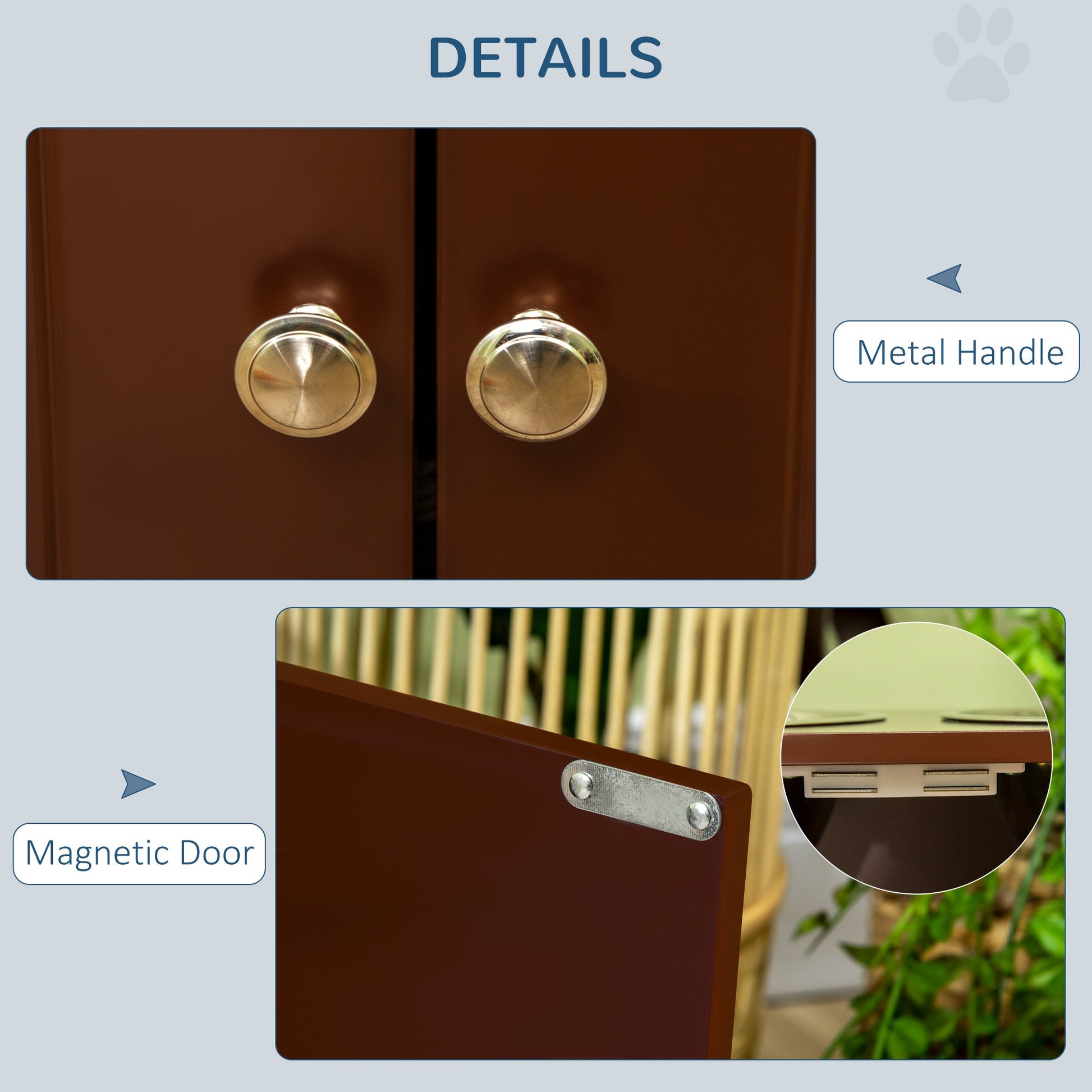 KFX-3528637 Raised Dog Bowl Stand with Storage Cabinet for Large Dogs - Brown MDF and Stainless Steel Feeding Station