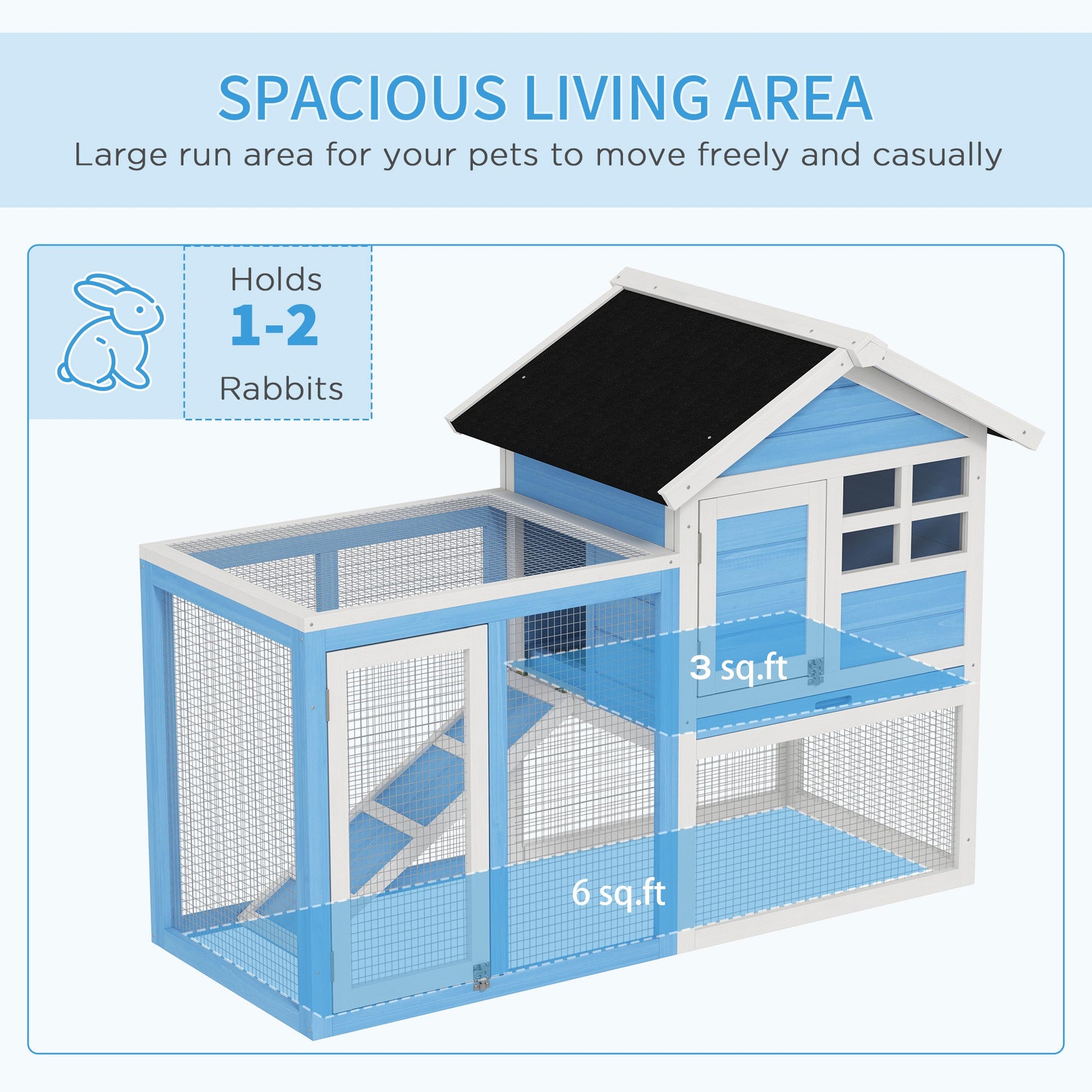 KFX-3532093 48" Outdoor Wooden Rabbit Hutch with Waterproof Roof and Removable Tray, Light Blue