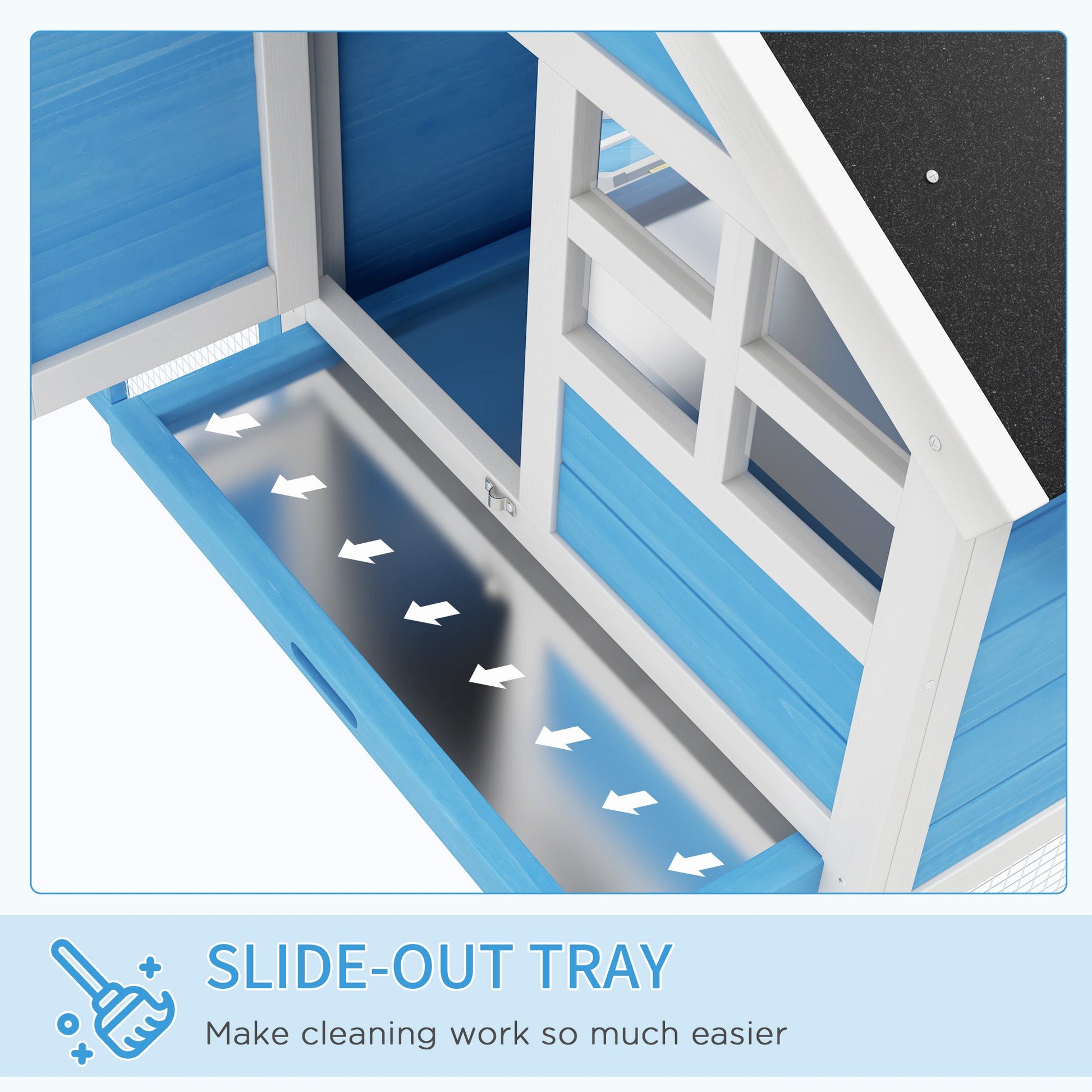 KFX-3532093 48" Outdoor Wooden Rabbit Hutch with Waterproof Roof and Removable Tray, Light Blue