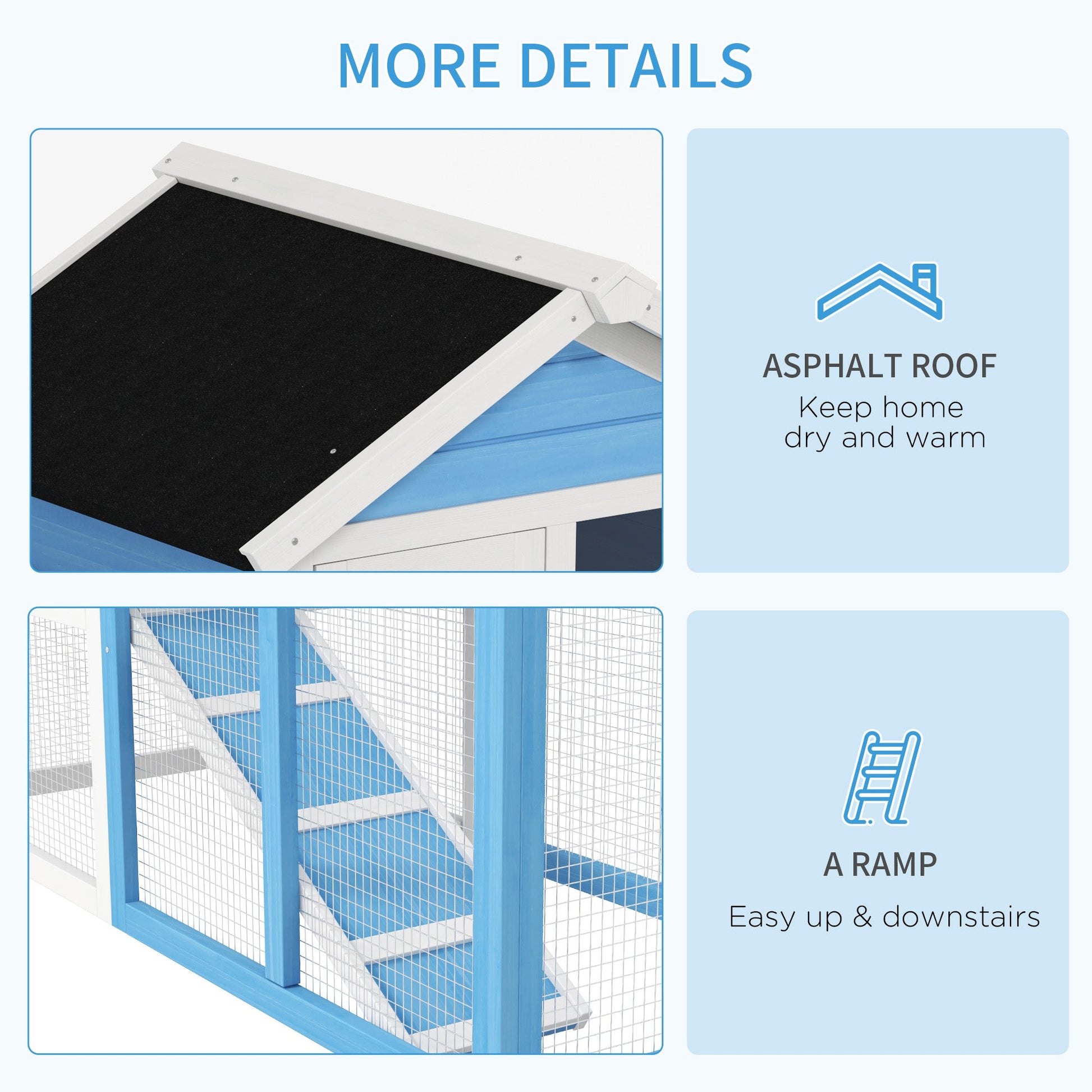 KFX-3532093 48" Outdoor Wooden Rabbit Hutch with Waterproof Roof and Removable Tray, Light Blue