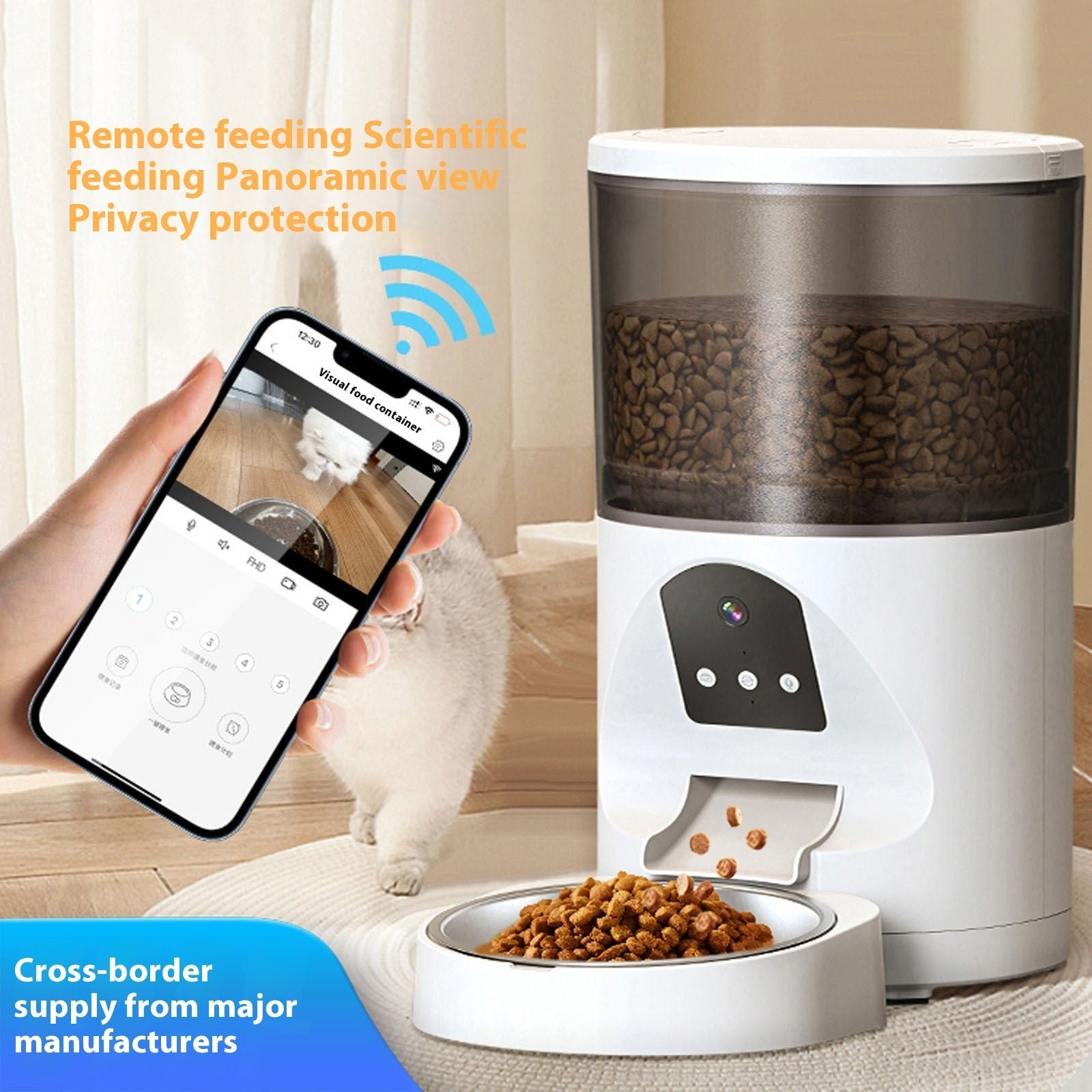 KFX-3532221 Smart Visual Pet Feeder with Remote Control and HD Wide Angle 2K Camera for Dogs and Cats, 6L Capacity