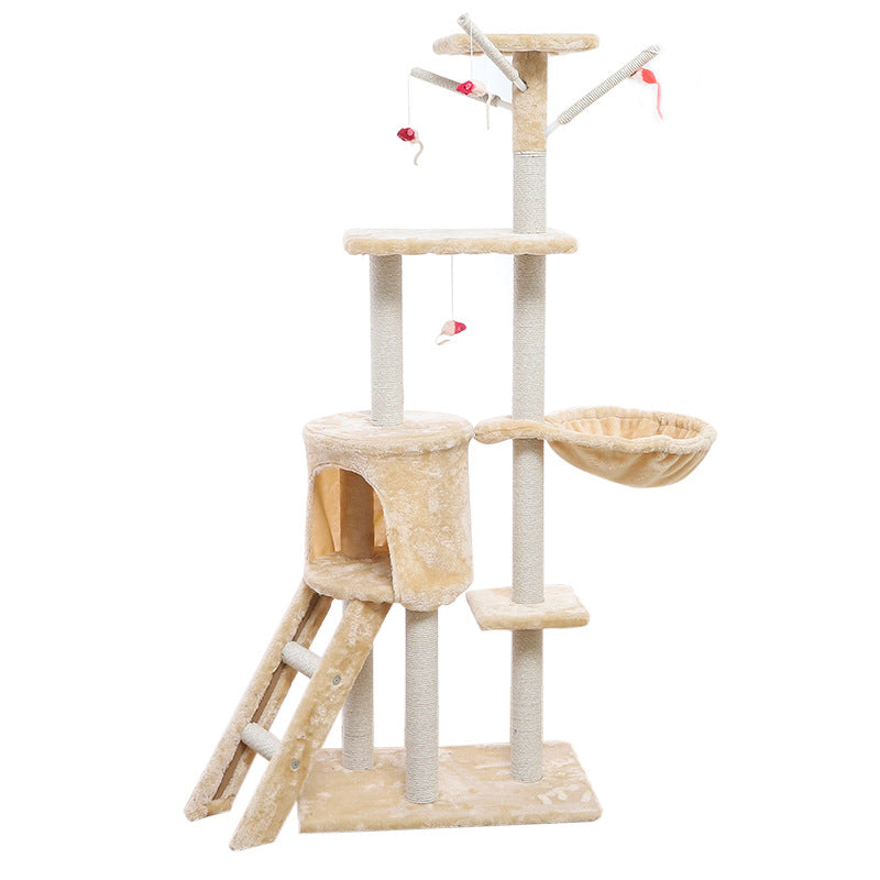 KFX-3537469 Beige Grey Brown Cat Climber House - 140cm Height with Sisal and Short Wool Material