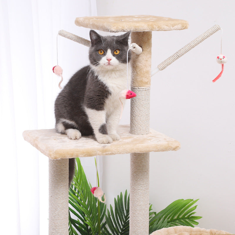 KFX-3537469 Beige Grey Brown Cat Climber House - 140cm Height with Sisal and Short Wool Material