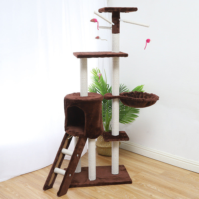 KFX-3537469 Beige Grey Brown Cat Climber House - 140cm Height with Sisal and Short Wool Material