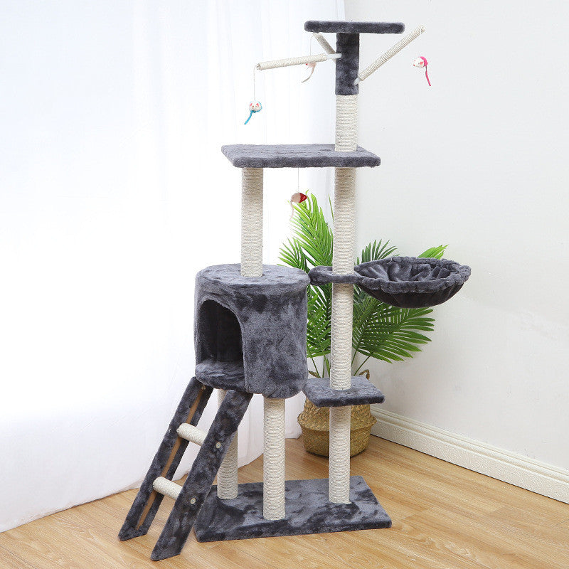 KFX-3537469 Beige Grey Brown Cat Climber House - 140cm Height with Sisal and Short Wool Material