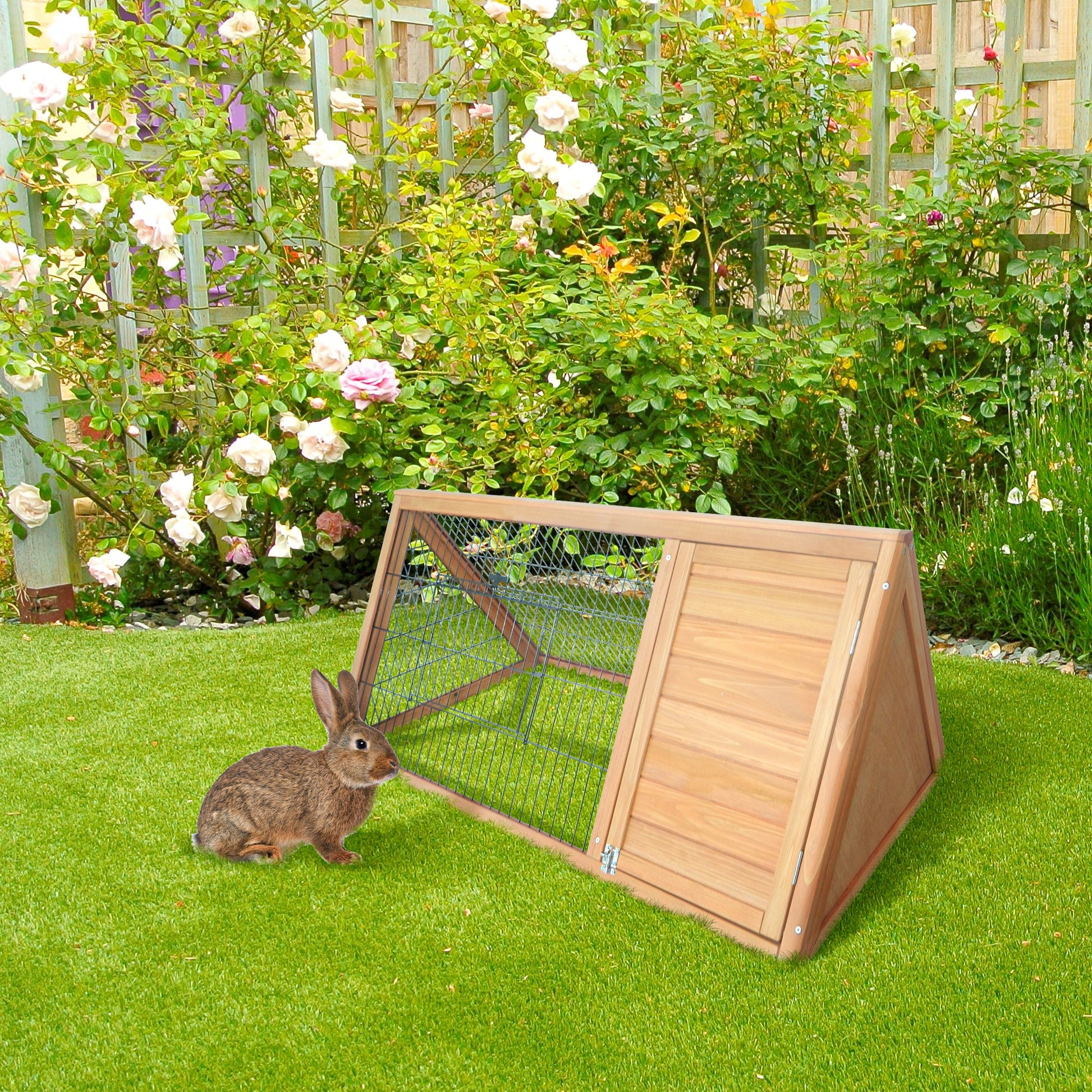 KFX-3537853 Outdoor 46" x 24" Wooden A-Frame Rabbit Hutch with Run and Ventilation for Small Animals