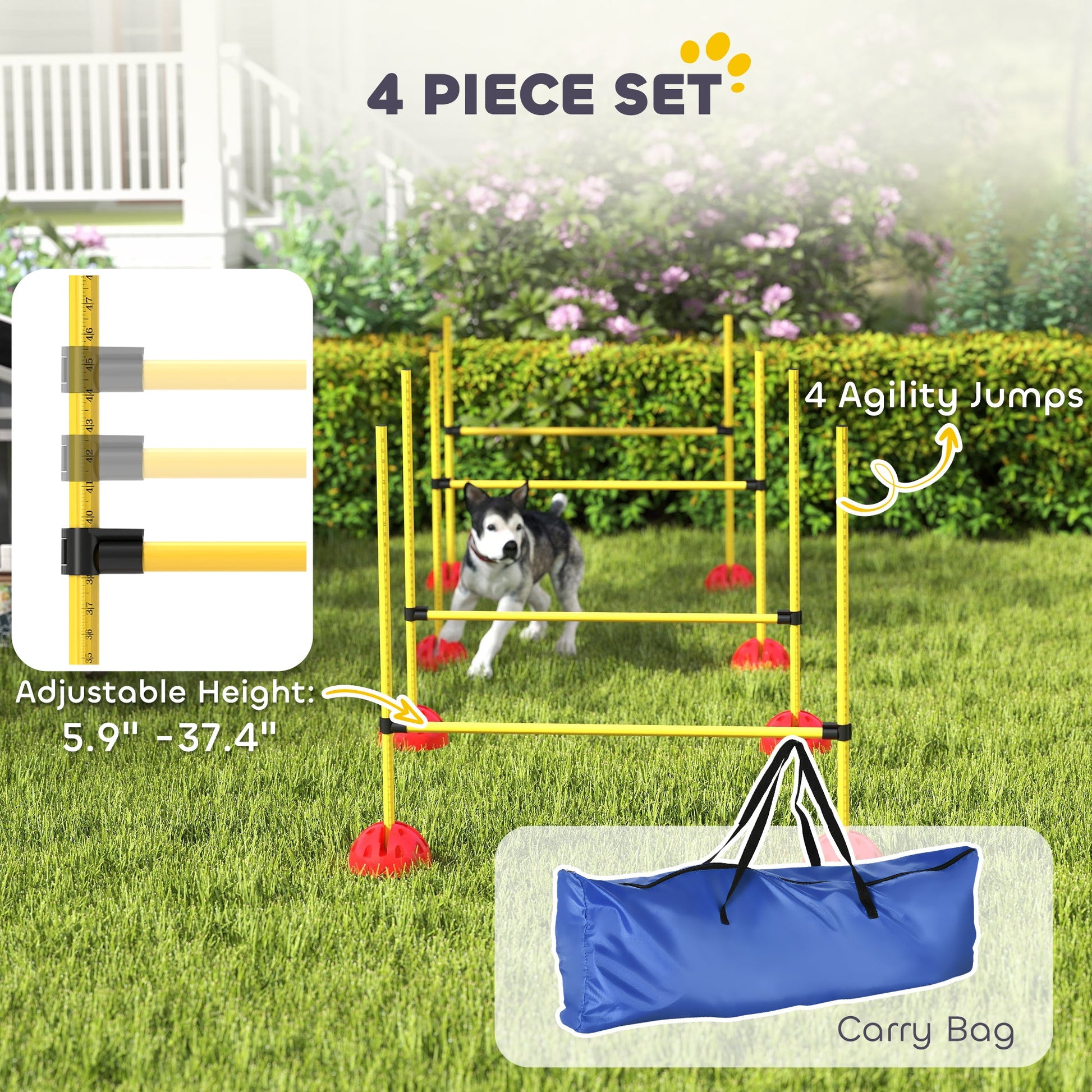 KFX-3539005 Adjustable Dog Agility Jump Set with Carry Bag - 4 Piece Course for Training and Exercise