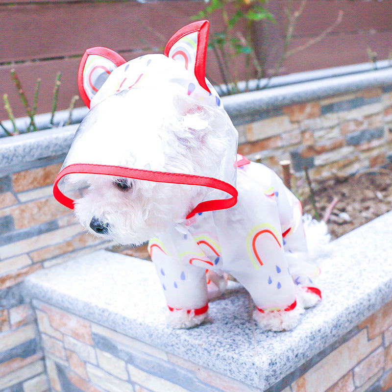 KFX-3541565 Rainbow Transparent Waterproof Dog Raincoat - Casual Pet Clothing in Multiple Sizes