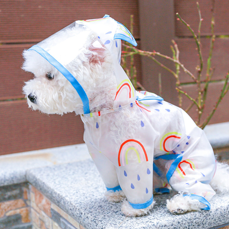 KFX-3541565 Rainbow Transparent Waterproof Dog Raincoat - Casual Pet Clothing in Multiple Sizes