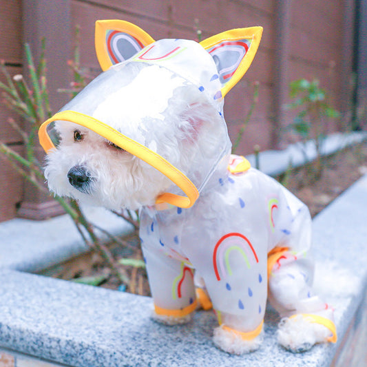 KFX-3541565 Rainbow Transparent Waterproof Dog Raincoat - Casual Pet Clothing in Multiple Sizes