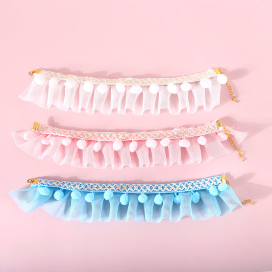 KFX-3541949 Adjustable Lace Pet Collar for Cats and Dogs - Pink, Blue, White Organza, Small to Medium Sizes