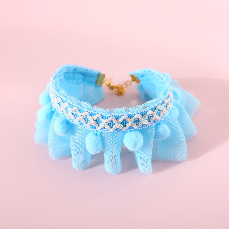 KFX-3541949 Adjustable Lace Pet Collar for Cats and Dogs - Pink, Blue, White Organza, Small to Medium Sizes