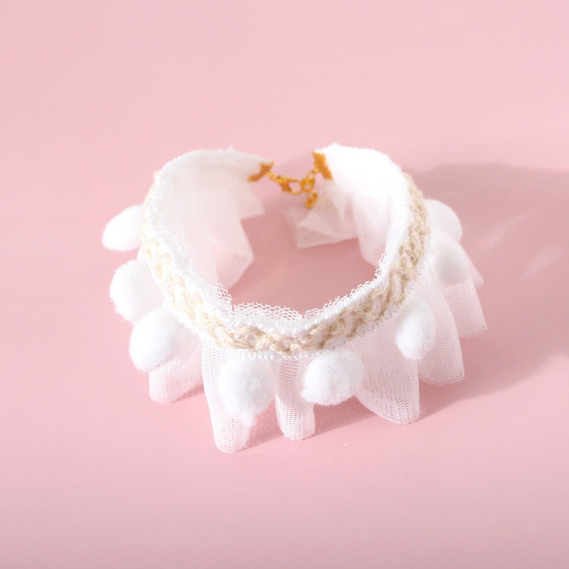KFX-3541949 Adjustable Lace Pet Collar for Cats and Dogs - Pink, Blue, White Organza, Small to Medium Sizes