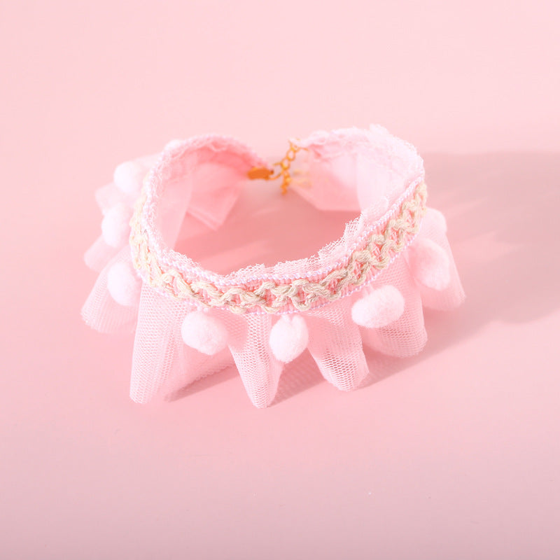 KFX-3541949 Adjustable Lace Pet Collar for Cats and Dogs - Pink, Blue, White Organza, Small to Medium Sizes