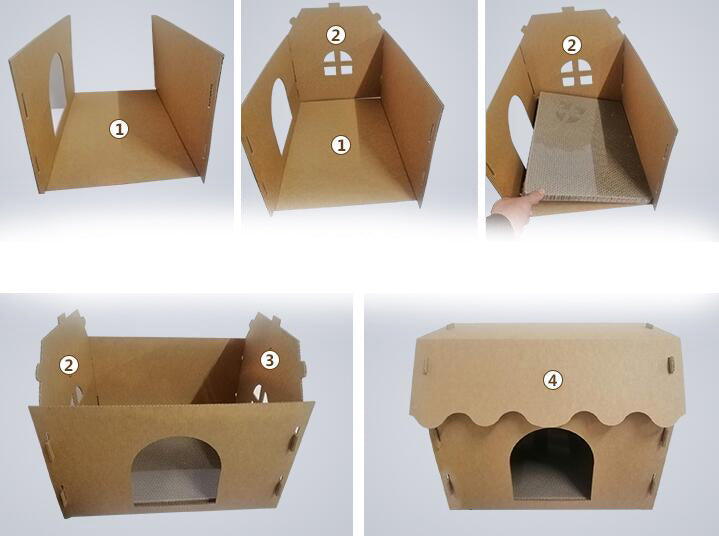 KFX-3543997 Double-Layer Corrugated Paper Cat Litter Box – Villa Nest Design, Large & Medium Sizes Available