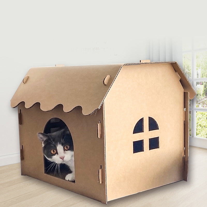 KFX-3543997 Double-Layer Corrugated Paper Cat Litter Box – Villa Nest Design, Large & Medium Sizes Available