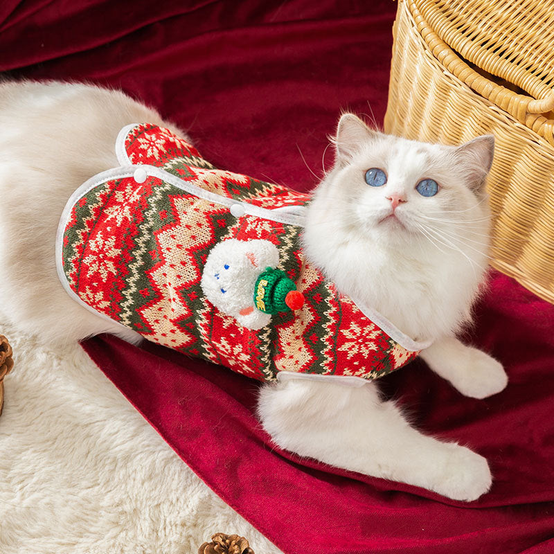 KFX-3544509 Cute Bear Pattern Winter Dog Sweater for Small Dogs and Cats – Lightweight Pullover for Holidays and Everyday Wear