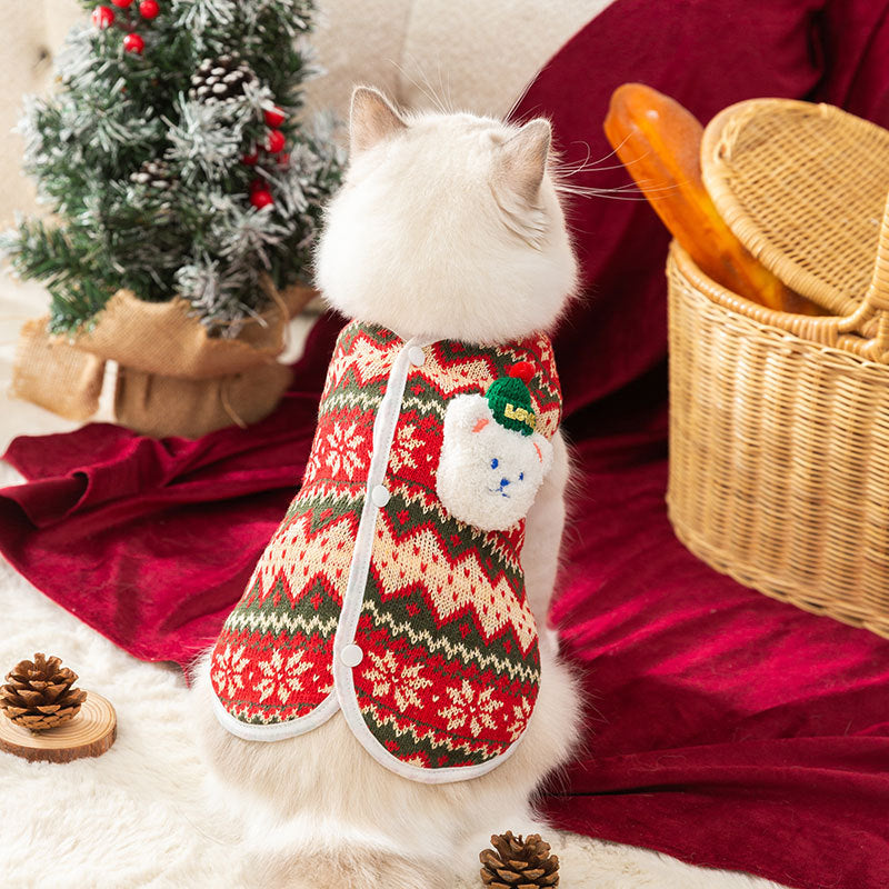 KFX-3544509 Cute Bear Pattern Winter Dog Sweater for Small Dogs and Cats – Lightweight Pullover for Holidays and Everyday Wear