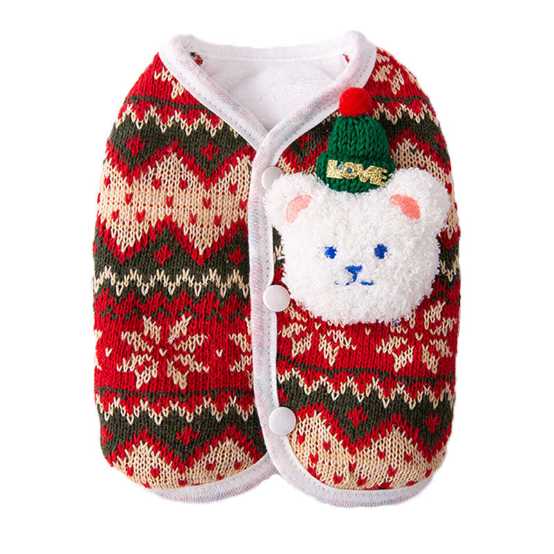 KFX-3544509 Cute Bear Pattern Winter Dog Sweater for Small Dogs and Cats – Lightweight Pullover for Holidays and Everyday Wear