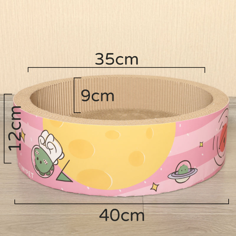 KFX-3545917 Round Cat Scratcher - Pink High-Density Corrugated Paper Design for Grooming and Play