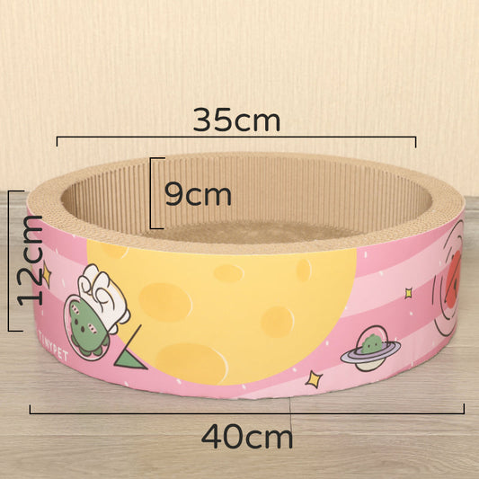 KFX-3545917 Round Cat Scratcher - Pink High-Density Corrugated Paper Design for Grooming and Play