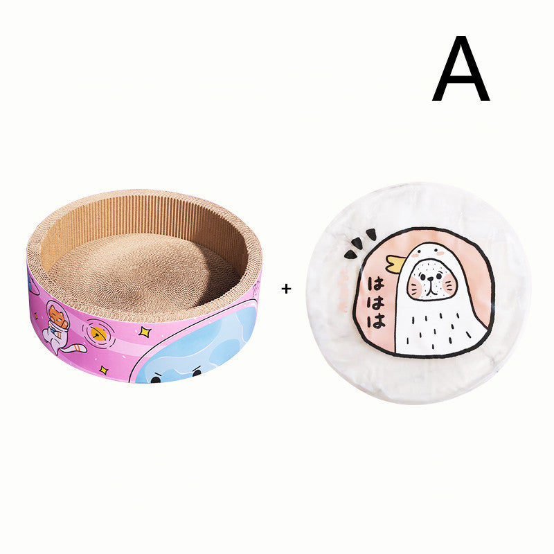 KFX-3545917 Round Cat Scratcher - Pink High-Density Corrugated Paper Design for Grooming and Play