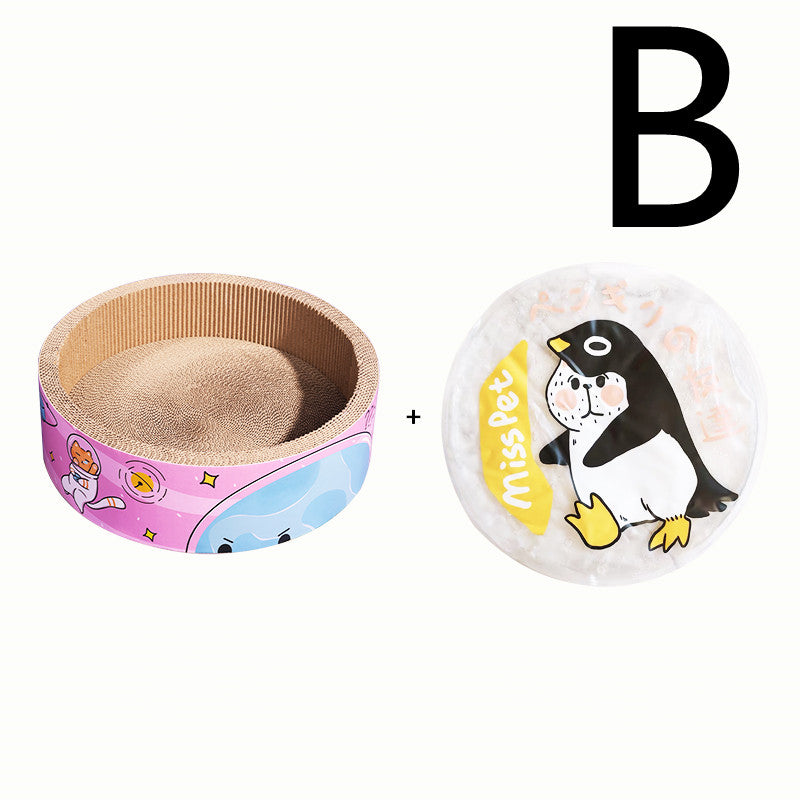 KFX-3545917 Round Cat Scratcher - Pink High-Density Corrugated Paper Design for Grooming and Play