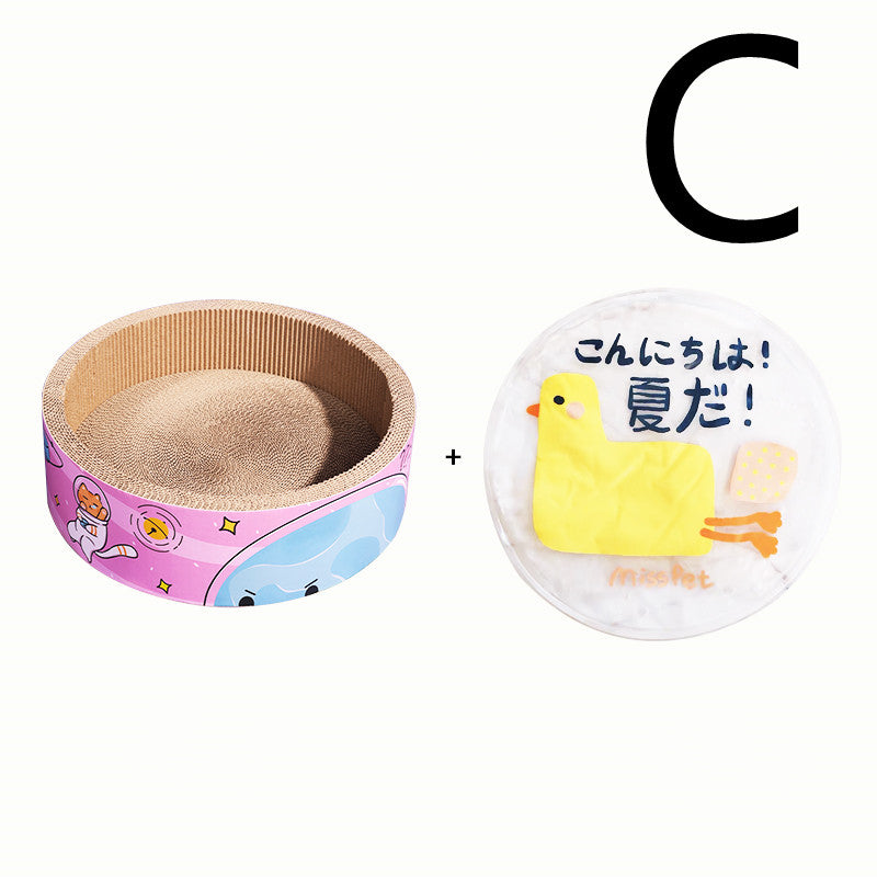 KFX-3545917 Round Cat Scratcher - Pink High-Density Corrugated Paper Design for Grooming and Play