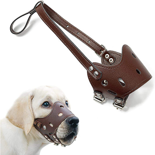 KFX-3547197 Adjustable Leather Dog Muzzle for Small to Large Breeds - Anti-Barking, Breathable, and Allows Drinking and Panting