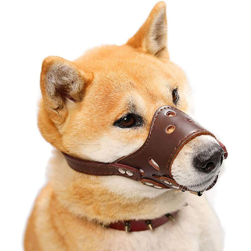 KFX-3547197 Adjustable Leather Dog Muzzle for Small to Large Breeds - Anti-Barking, Breathable, and Allows Drinking and Panting